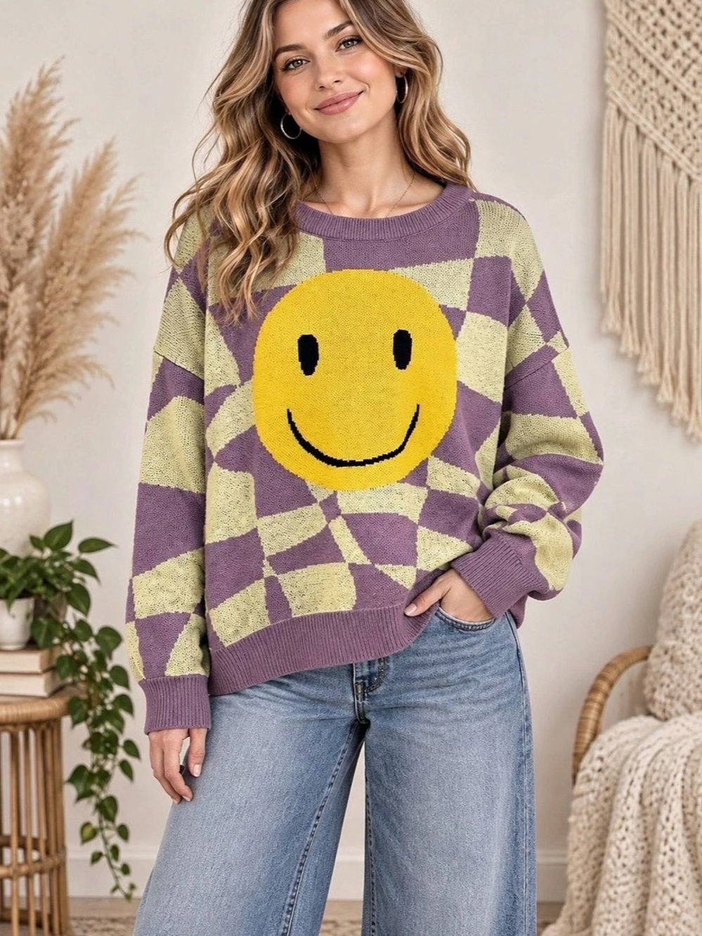 Bailey Rose Oversized Smiley Sweater (900989) 😊 ☀️